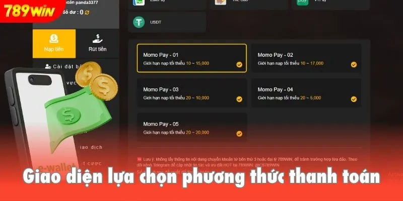 Giao diện lựa chọn phương thức thanh toán phù hợp tại trang chủ